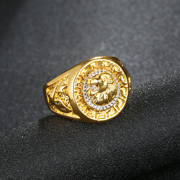 Mens - Exclusive Versece Gold Plated Lion Ring [FREE]